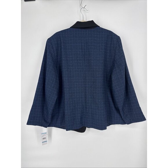 Le Suit Plus Size 20 Contrast-Collar Windowpane Check Jacket Celeste Blue Multi - Picture 8 of 10